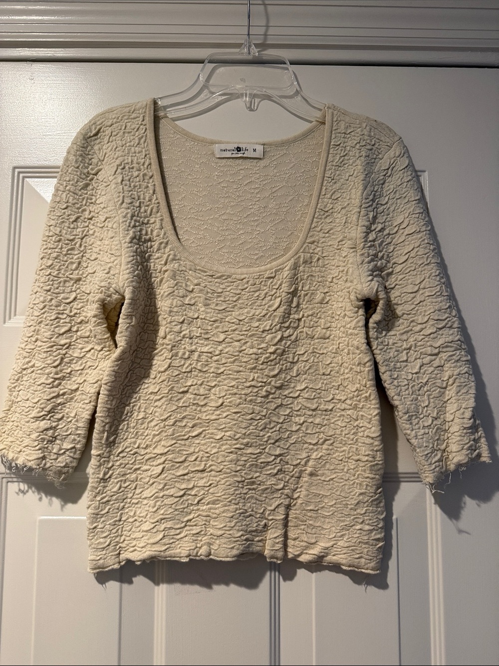 NWOT NATURAL LIFE The Danielle Cream Textured Deep Scoop-Neck Layering Top M